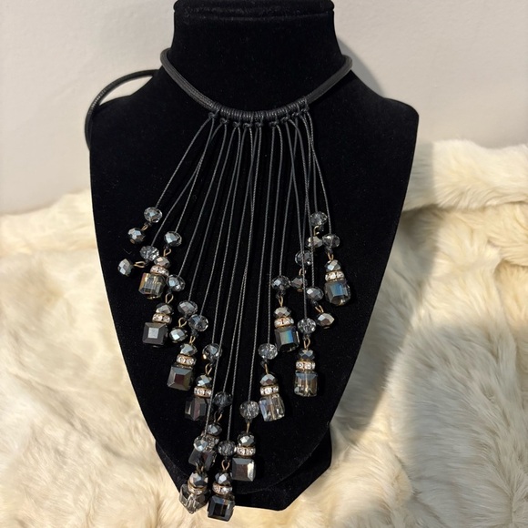 SAACHI Corded Dangle Rhinestone Crystal Statement Necklace - Picture 1 of 7